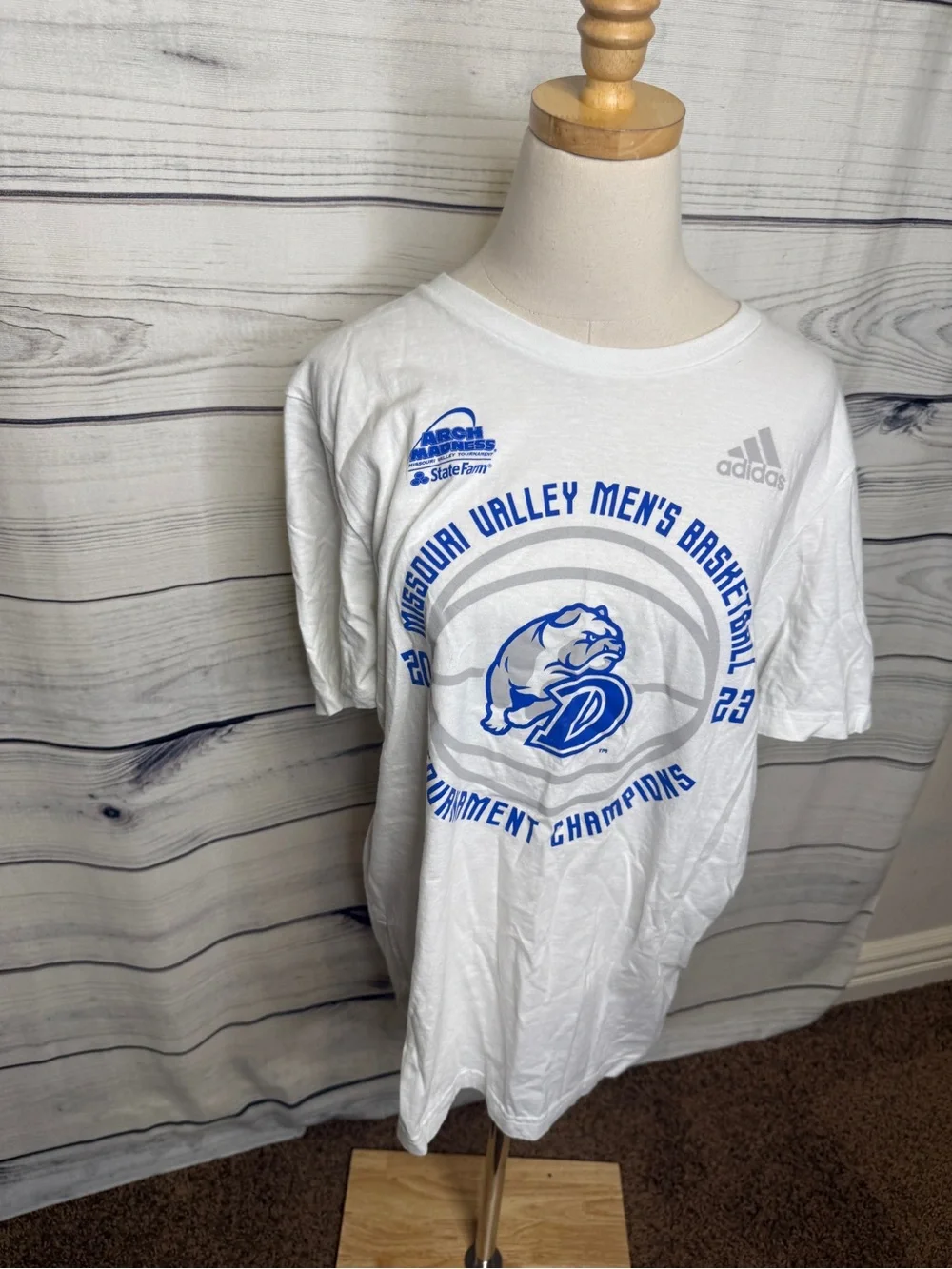 adidas White Men's Missouri Valley Basketball Tournament Tee with Blue Graphic